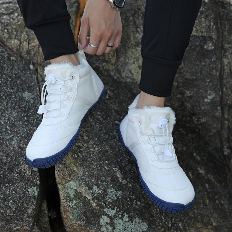 Mountaineering shoes 2025 winter solid color snow boots men's mid top cotton thick and plush warm snow cotton shoes