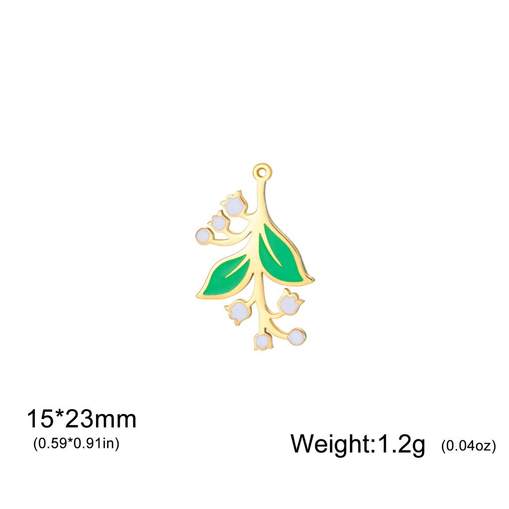 Teamer 1pc Enamel Lily Of The Valley Pendant Gold Color Stainless Steel DIY Making Charms For Necklaces Trendy Jewelry Gift