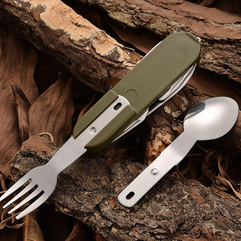 Multifunctional Outdoor Tableware Stainless Steel Foldable Fork Spoon Knife Picnic Camping Hiking Travelling Dinnerware