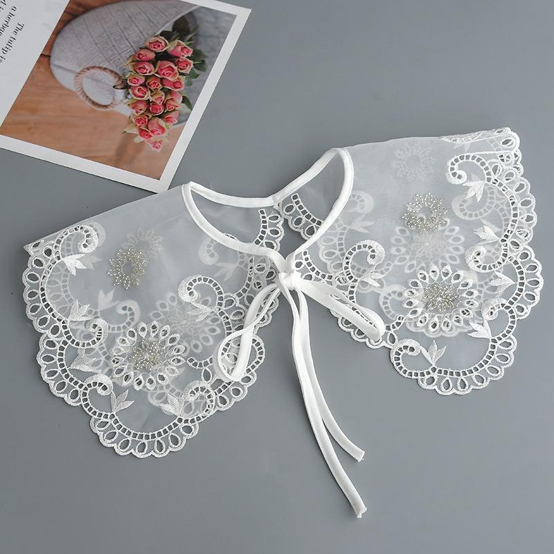 Korean Summer Floral Embroider Fake Collar Neck Guard Scarf Female Shoulder Wraps Cape Removable Shirt Detachable Collar
