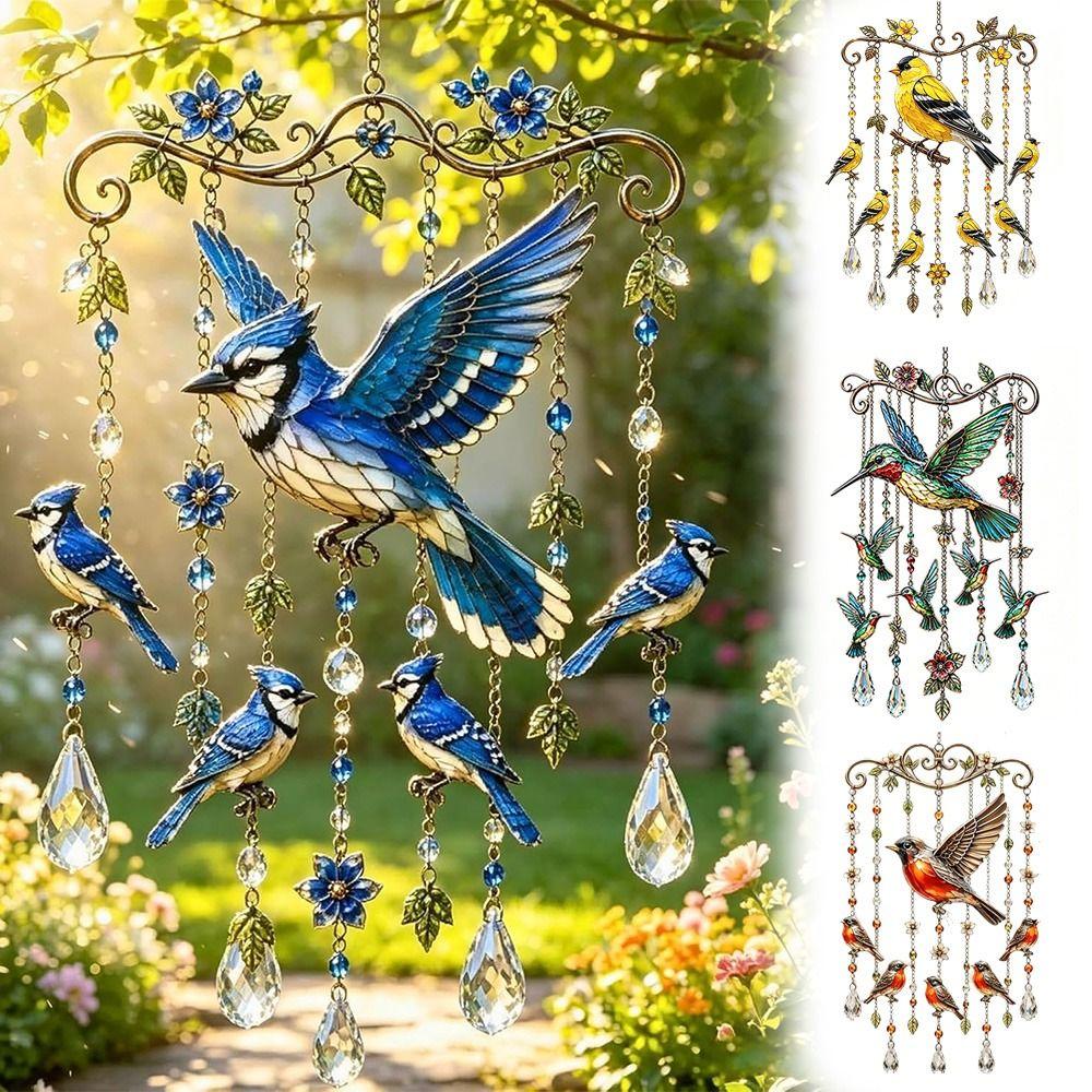 Crystal Pendants Bird Wind Chime Metal Suncatcher Wind Chime Hummingbird Wind Chime Patio Decor