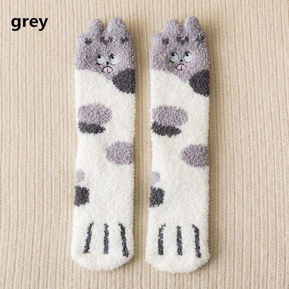 gift Fluffy Thickening Sleep Bed Sock Plush Cashmere Sox Coral velvet socks Floor Socks Paw pattern