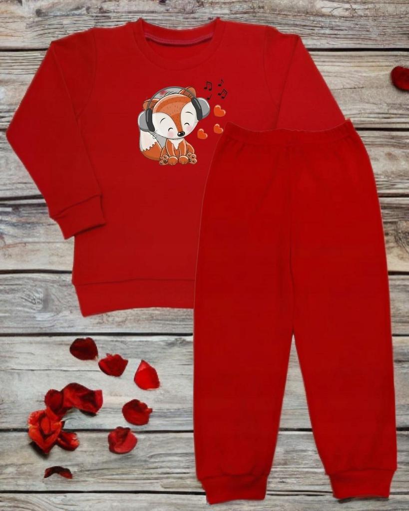 Girls' Tracksuit Set 104 2-Piece Cotton Fox Print Red