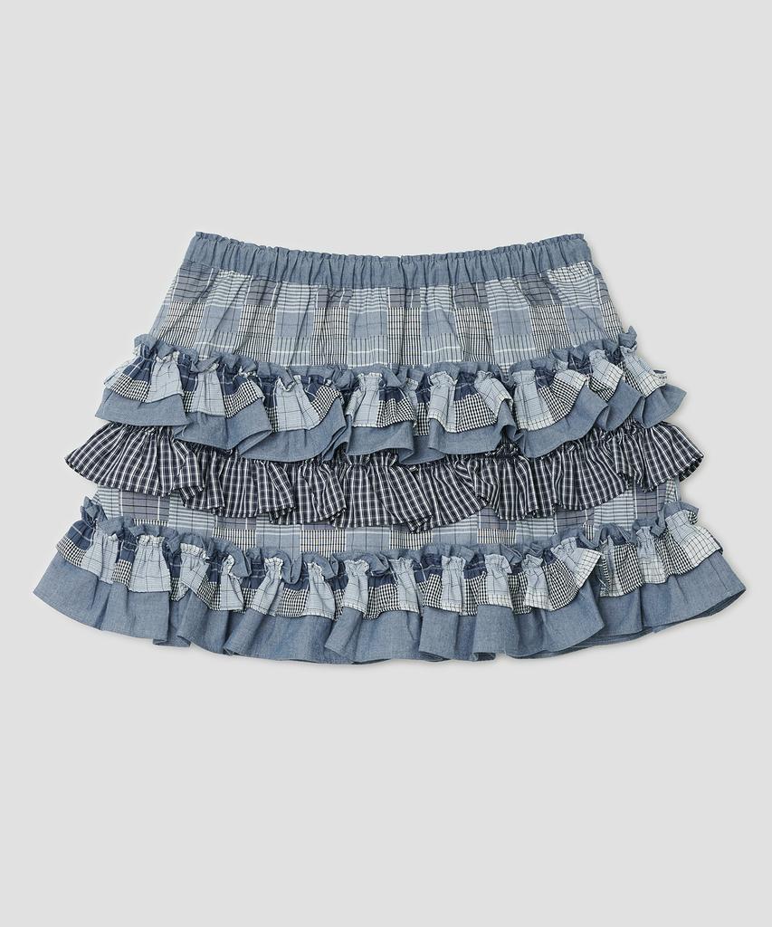 Taibseobiseu Mixed Fabric Tiered Skirt [Blue]
