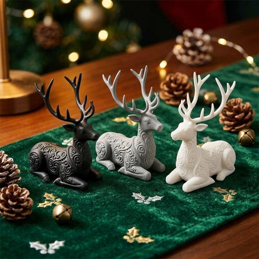 3D Printed Xmas Reindeer Sculpture Lying-Posture Elk Deer Statue Animal Figurine Office Desk
