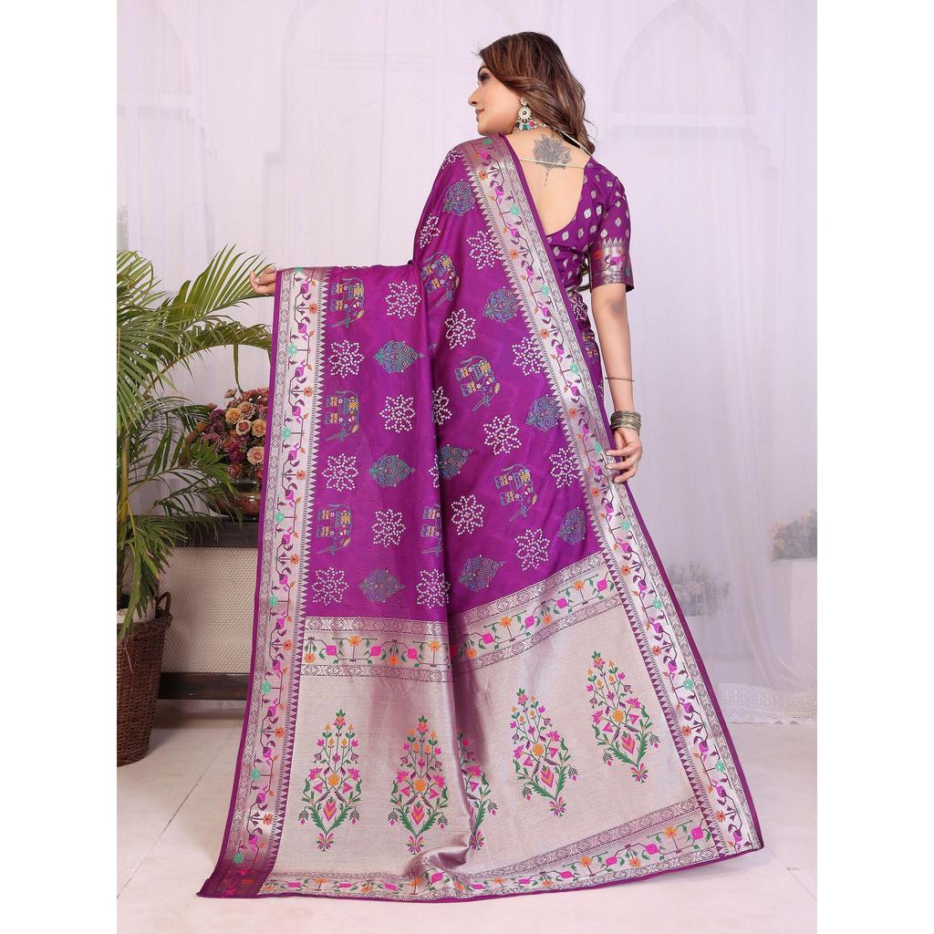 Sari Bandhej Khadi Imprimé en Soie Dola Douce et Légère, Sélectionné à la Main – une Fusion Parfaite de Tradition et d'Élégance Vibrante