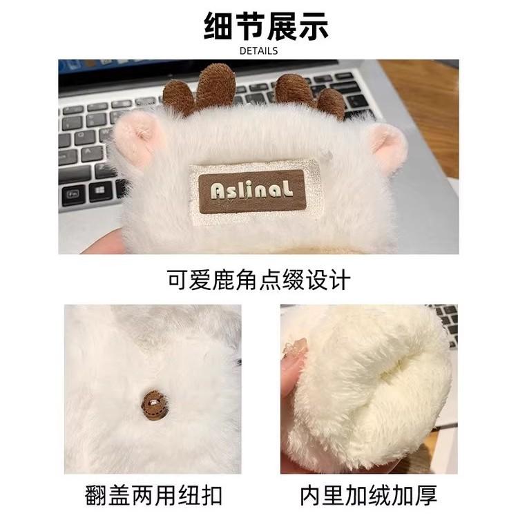 New Christmas antlers plush gloves women's thickened warm cute student cycling cold-proof half-finger gloves