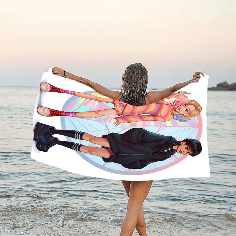 1pc Addams Family Wednesday6 Beach Towel, Sports Cape, Beach and Seaside Swimming Pool Equipment, Fashion Pattern, Rectangular, Travel Essentials