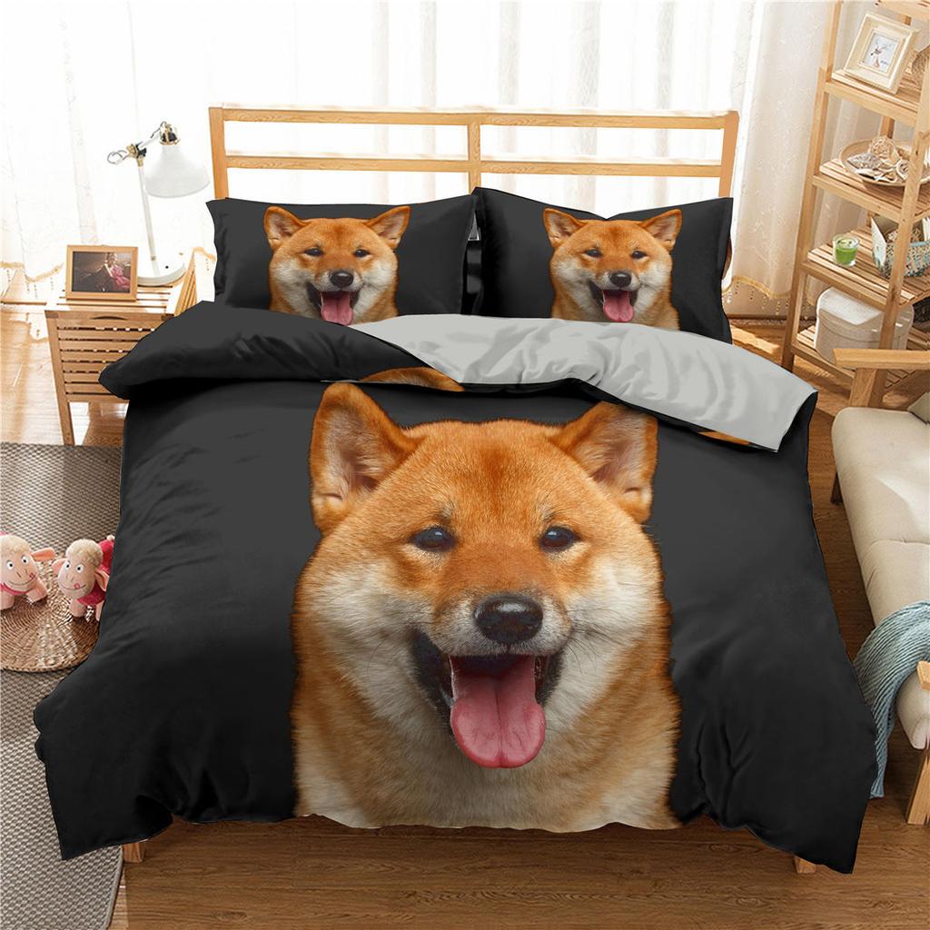 English Bulldog Duvet Cover Set, Microfiber Animal Photography Bedding Set with Pillow Shams, Queen/King Size, Pink Black Yellow