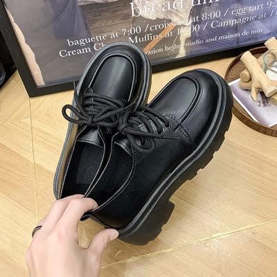 Sonbahar Yeni İngiliz Stili Siyah Küçük Deri Ayakkabılar Kadın Vintage Çok Yönlü Loaferlar Kalın Taban Babetler Günlük Ayakkabılar