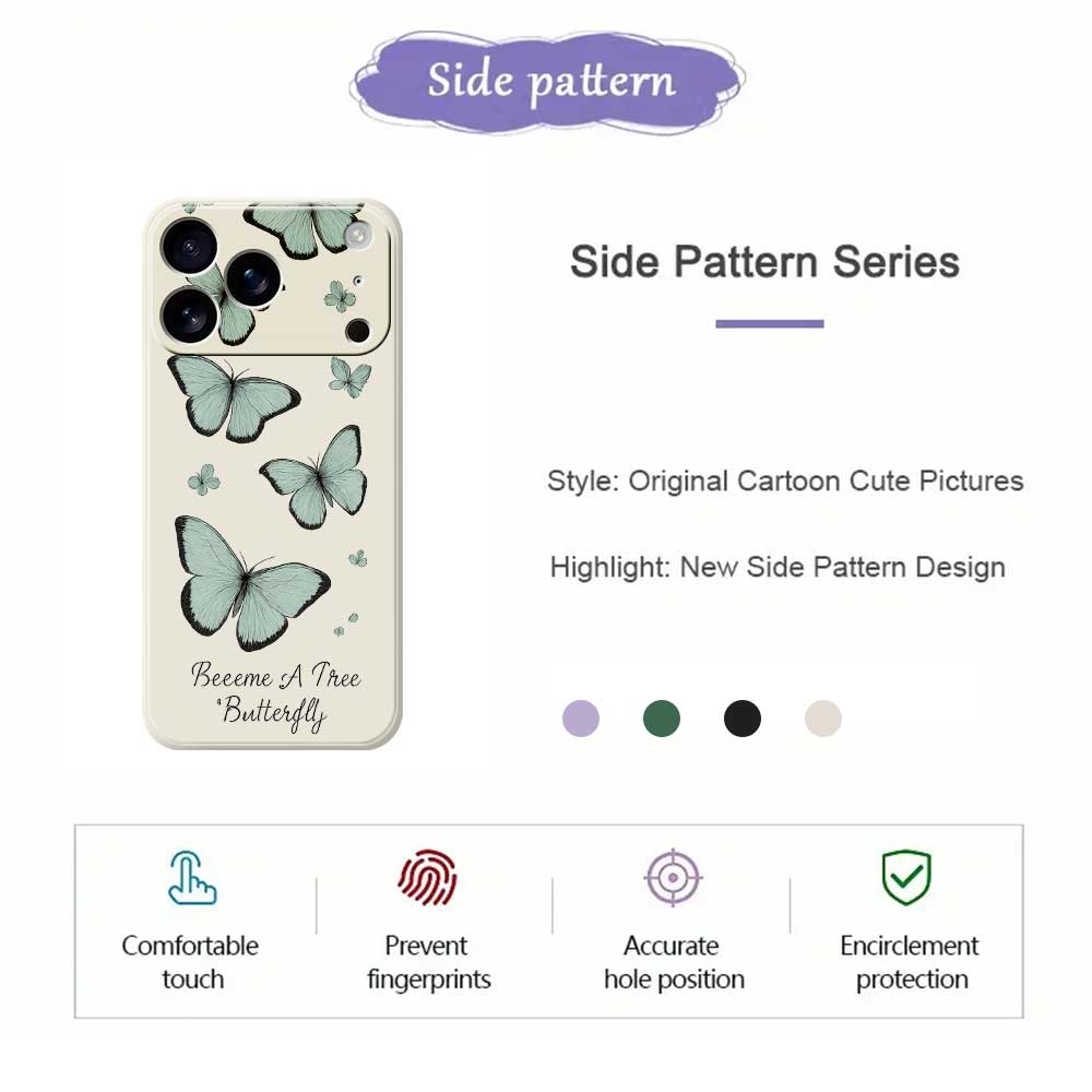 For iPhone 17 Pro Case Green Butterfly Pattern Printing Straight Edge TPU Phone Back Cover