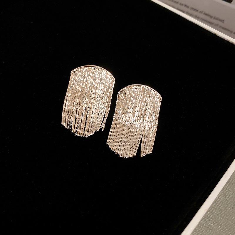 European and American Personalized Metal Fringed Earrings Niche Simple Long Stud Earrings High-end Light Luxury Earrings Women