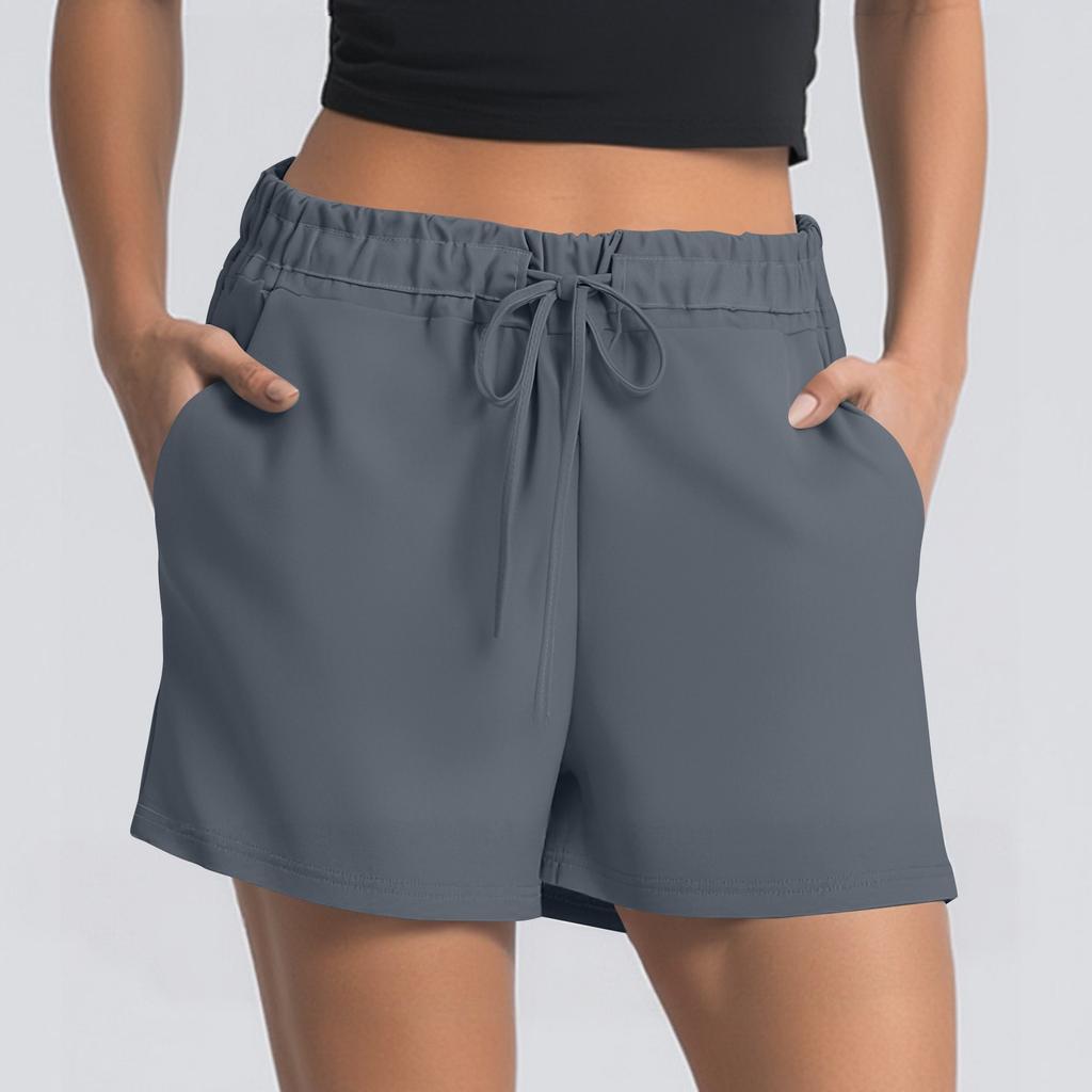 Damen Sommer Kordelzug Sportshorts Hohe Taille Lässige Shorts mit Taschen