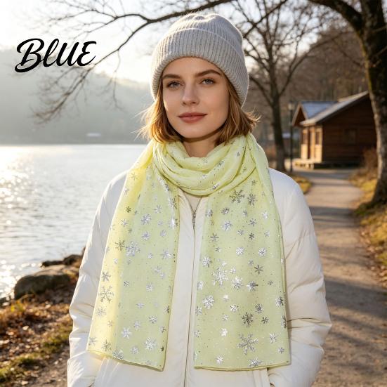 Holiday Gathering Accessory Glitter Sparkly Foil Snowflake Print Scarf for Women Christmas Soft Fabric Winter Gift Theme Shawl Wrap Fall Lightweight