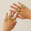 18K Gold Plated Stainless Steel Flower Pearl Ring, Custom Vintage Statement Ring for Cocktail Party Birthday Gift