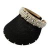 Wide Brim Sun Hat Pearl Decorated Straw Hat Imitation Pearl Beach Hat  UV Protection