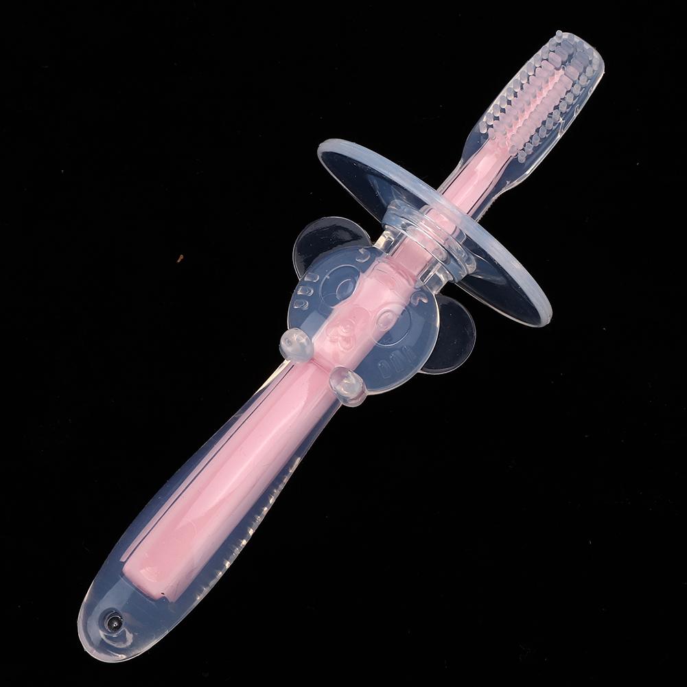 

Силиконовая зубная щетка с изображением животных из мультфильма для младенцев, уход за полостью рта, чистящая щетка с напальчником, розовая розовый