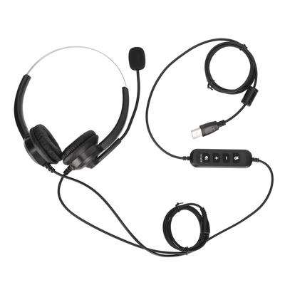 Binaurales Kundenservice-Headset, Rauschunterdrückung, Lautstärkeregelung, Stummschaltung, USB-Business-Kopfhörer