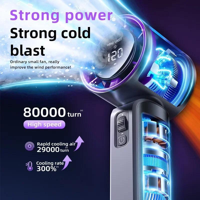 Novo Ventilador Portátil Mini Portátil de Mão para Exterior com 120 Velocidades de Vento Alto, Arrefecimento Portátil, Display Digital, Recarregável por USB