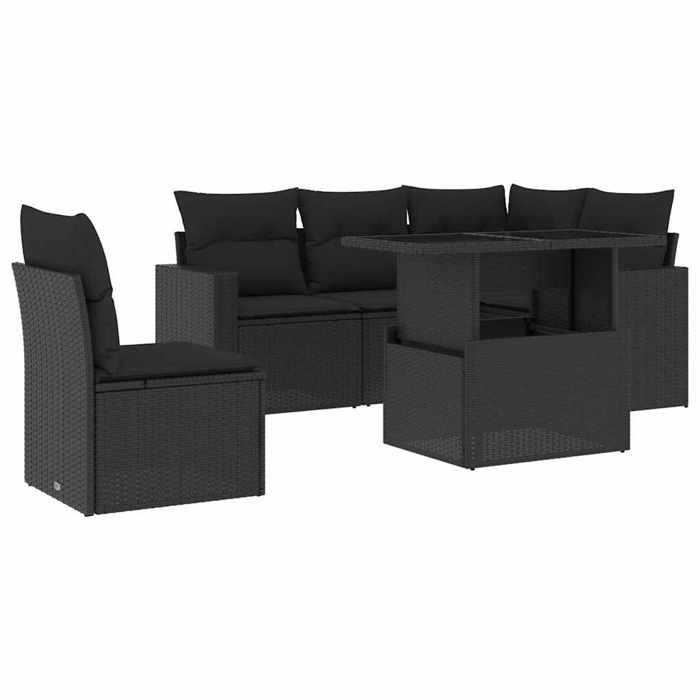 VidaXL Salon de jardin 6 pcs avec coussins noir résine tressée 3267275