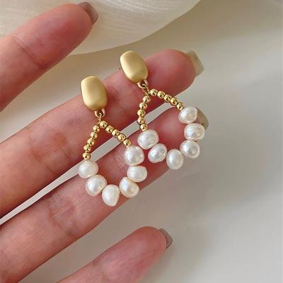 Pendientes de Tuerca con Borlas de Gota de Agua Rellenos de Oro de 14 Quilates Perla de Agua Dulce 100% Natural Para Regalos de Mujer Antialérgicos