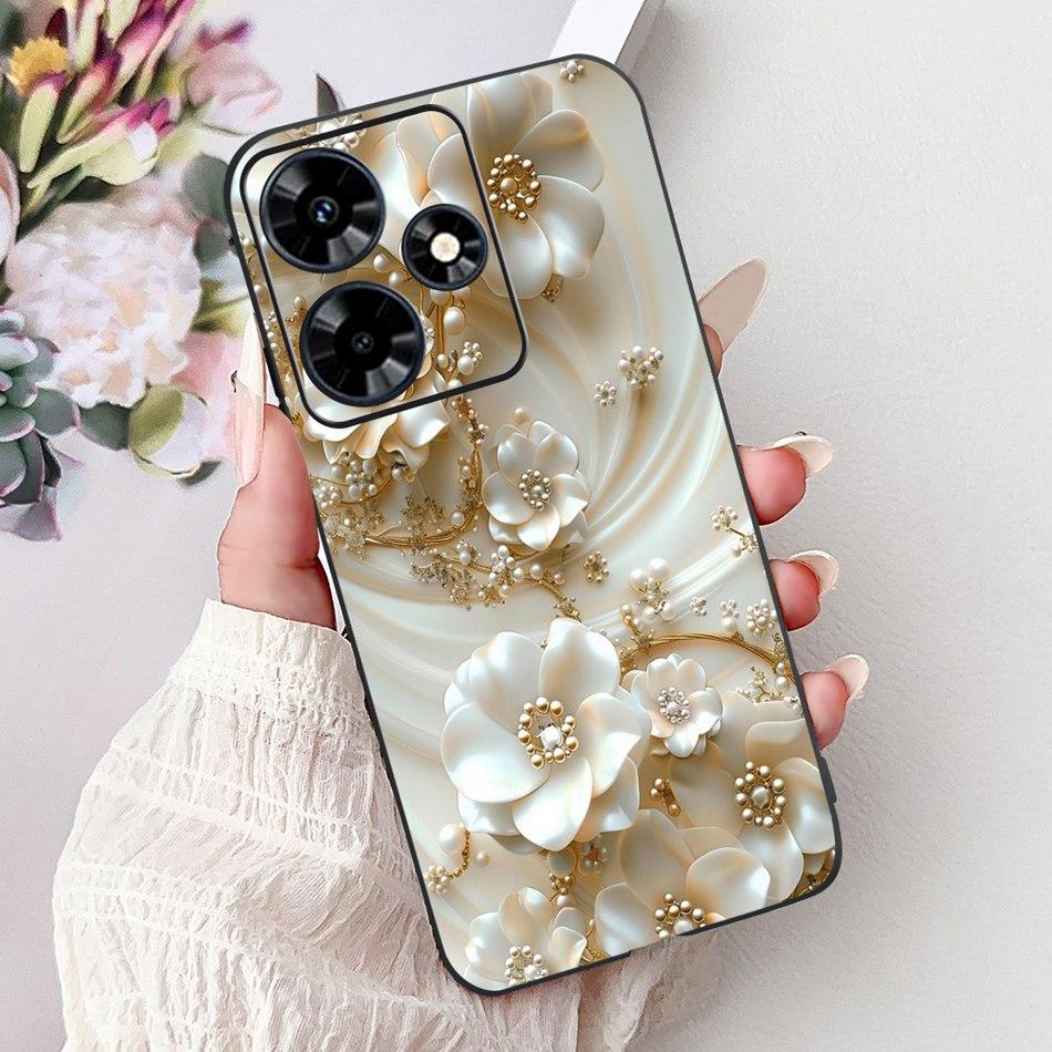 For Infinix Hot 30 Play 30i Hot30 4G Elegant Floral Cat Phone Case For Infinix Hot 30 30Play Hot30i Black Silicone Soft Cases