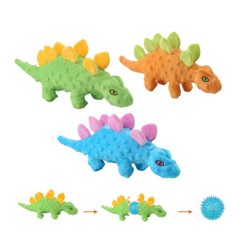 Nylon Rubber Dinosaur Pet Squeaky Toy for Aggressive Chewer Crinkle Soft Shell Plush Interactive Dog Toy