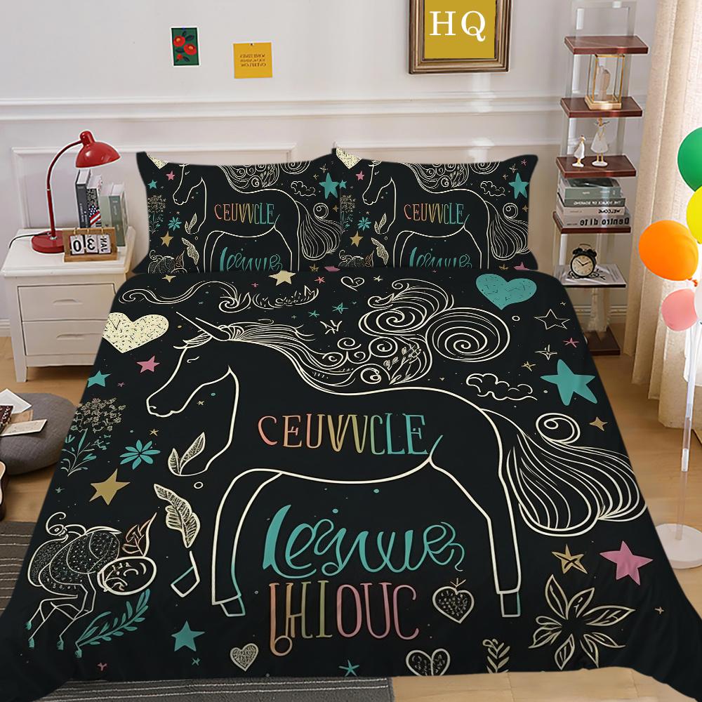 

Постельное белье Комплект Покрывало Милый 3D Принт Единорога Подростковый Домашний Постельный Комплект Полуторный Размер Микрофибра Комплект Пододеяльника EU Single 135x200cm