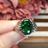 Yg European and American New Style Emerald Ring, Vintage Thai Silver Style Green Gemstone Men's Ring
