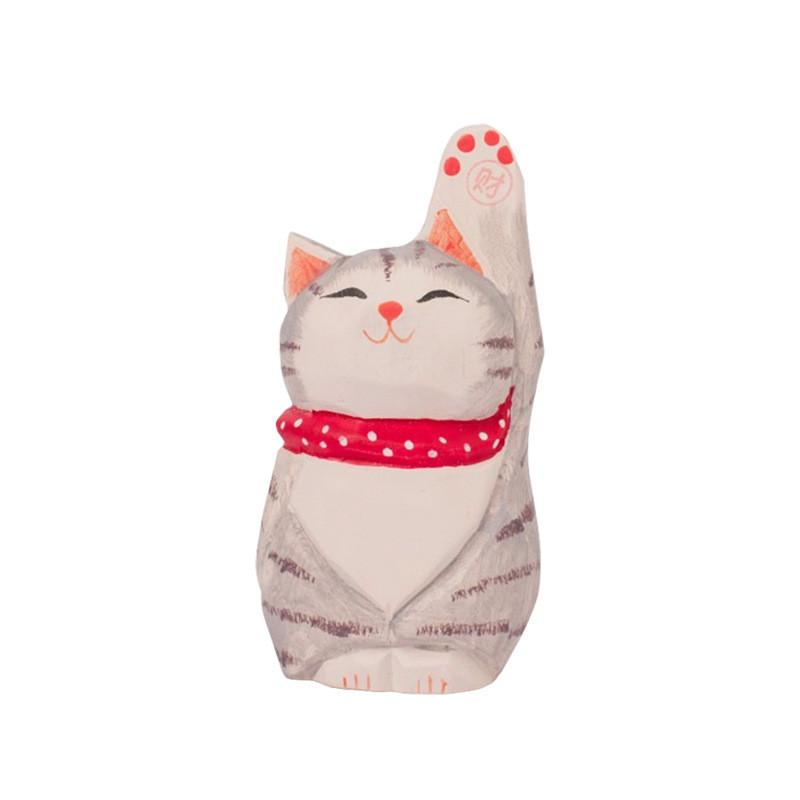 Wooden Lucky Cat Figurine Home Decor Gift For Office And Living Room