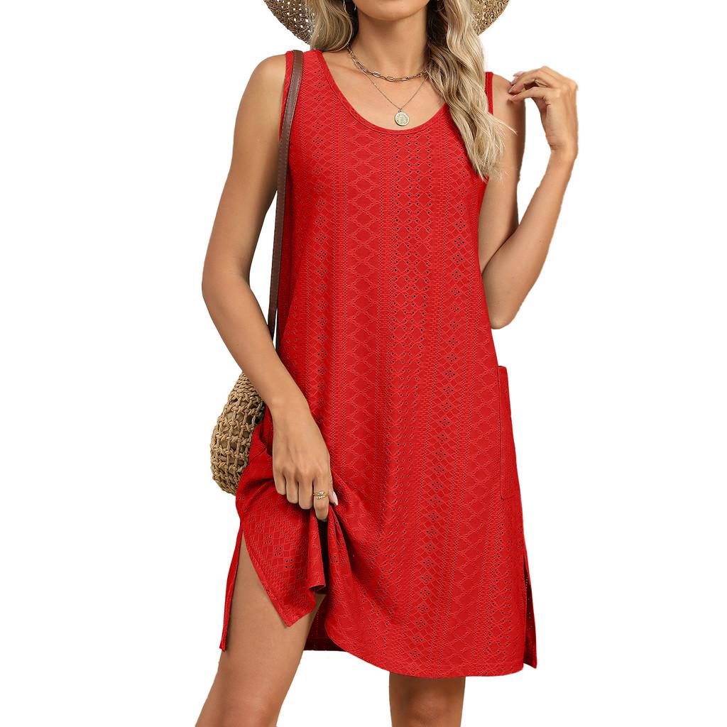 Womens Summer Dress With Pockets In Knit Fabric For Casual Office Wear