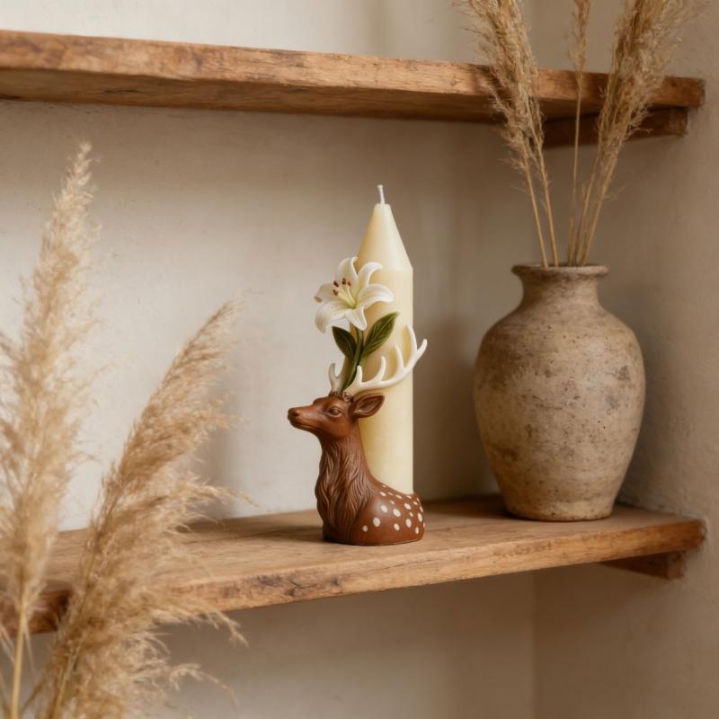 Food Grade Silicone Deer Head With Flower Candle Making Mould Easy To Use For Crafting Scented Candle