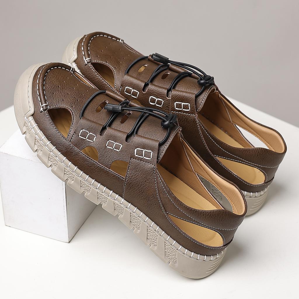 Sandals for Men Retro Handmade Leather Sandals Summer Hollow Out Leather Sandal Outdoor Casual Sport Sandals for Men Beach Shoes