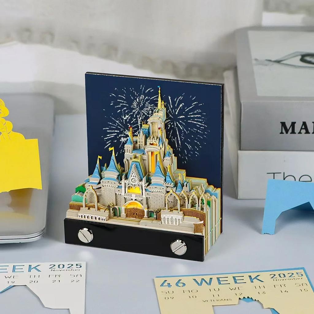 3D Memo Pad Art Fantasy Castle Shaped Desk Calendar Sticky Notes Card Craft Character Silhouette DIY Gift with Light Calendar