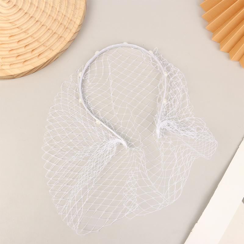 Fashion Tulle Cage Veil With Pearls Wedding Party Dress Veil Headbands Hair Jewelry Party Stage Headgear Headdress