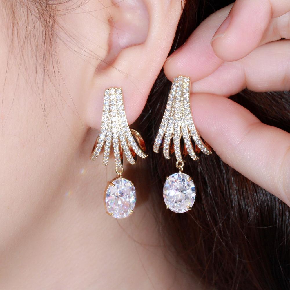 

Popular Jewelry Brass Inlaid With Colored Zircon Earrings Electroplated Platinum Ear Jewelry
