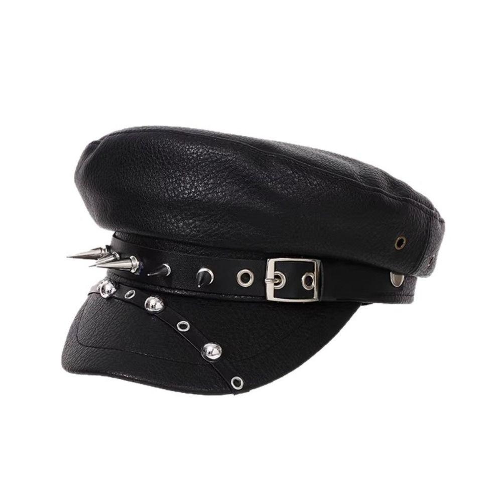 Hip-hop Y2k Beret Hat Punk Flat Top Cap Vintage Rivet Leopard Hat  for Girls