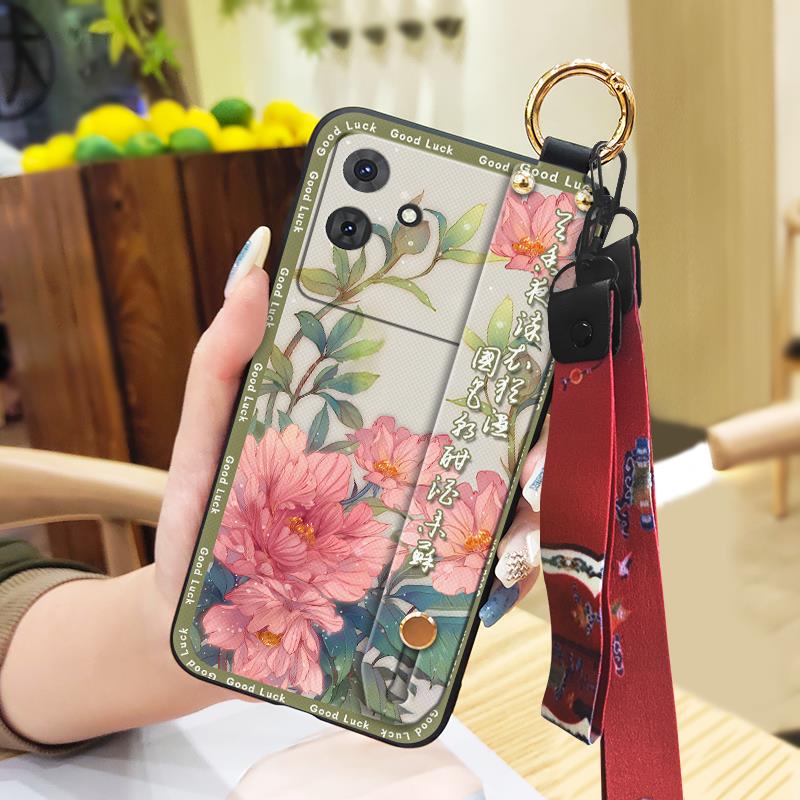 Kickstand Back Cover Phone Case For Cubot Note21 Lanyard Chinese Style Elderly Lady Fashion Phone Holder For Mom Durable
