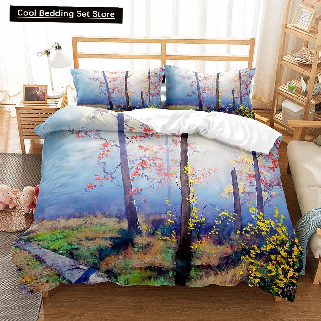 Oil Painting Landscape King Queen Duvet Cover Eiffel Tower Bedding Set Natural Scenery Quilt Cover Polyester Comforter Cover