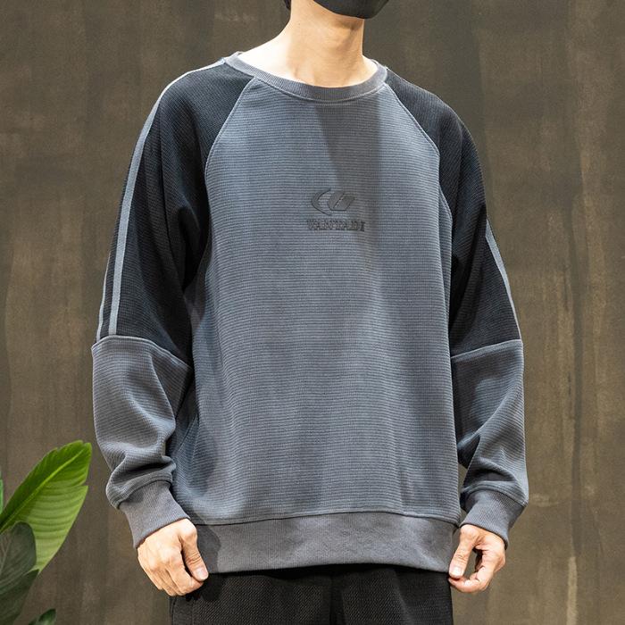 

Американский ретро трендовый бренд текстура контрастный цвет дизайн круглый вырез свитер мужской свободный большой размер повседневный толстый топ 5XL темно-серого