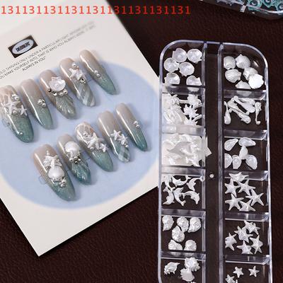 12 Fächer/Box Für einen verträumten ozeanischen Maniküre-Look 3D-Nagelkunst-Anhänger Aurora-Muscheln Seestern Meerjungfrauenflosse Zubehör