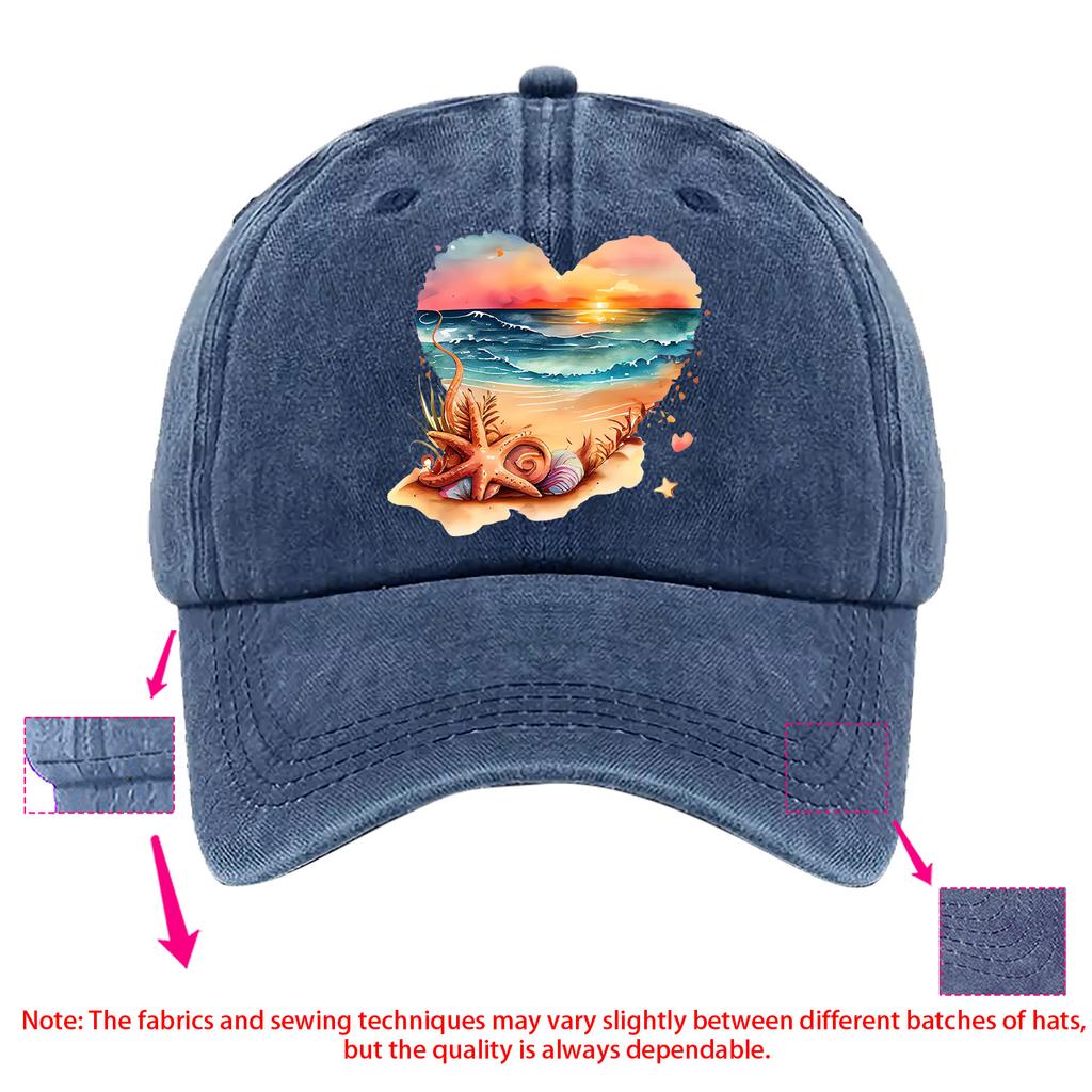 Beach Sunset Heart Print Baseball Cap Polyester Casual Adjustable Unisex Summer Hat