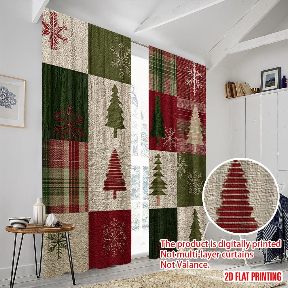 2pcs,2D plane printing Contemporary Curtains Christmas trees and snowflakes Polyester (without rod) Festive Use for Kitchen