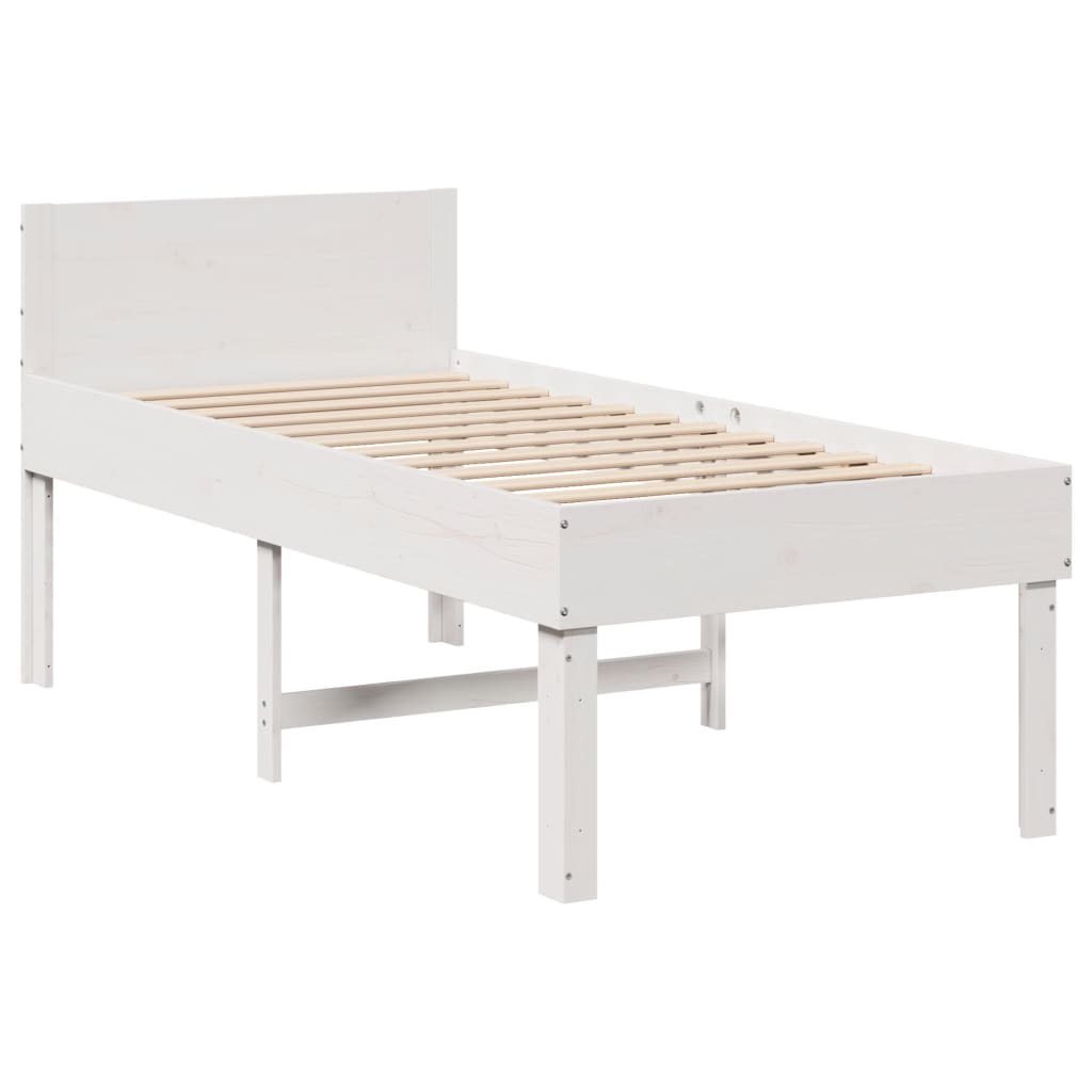 Vidaxl Bed Frame Without Mattress, White, 75X190 Cm, Solid Pine Wood
