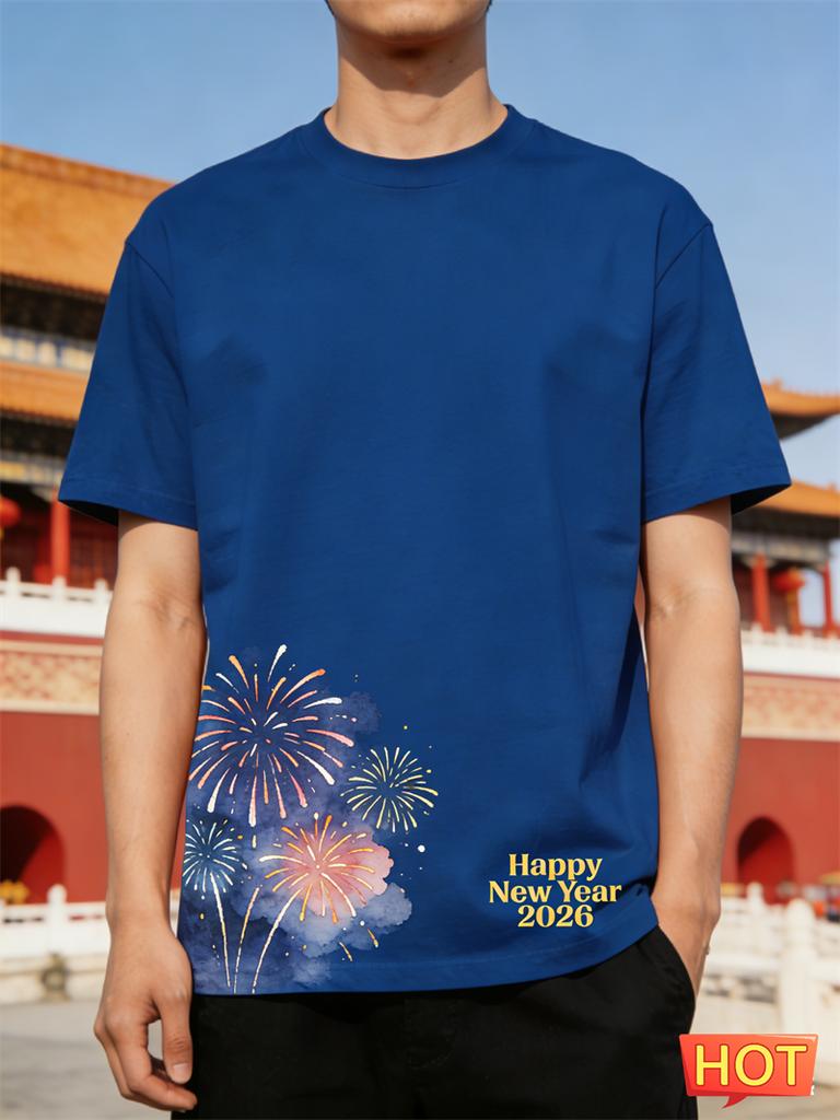 Simple Fashion New Year T Shirts For Men Trendy Holiday Wear 3D Printed Short Sleeve Tshirts Casual Oversized Crew Neck Tees
