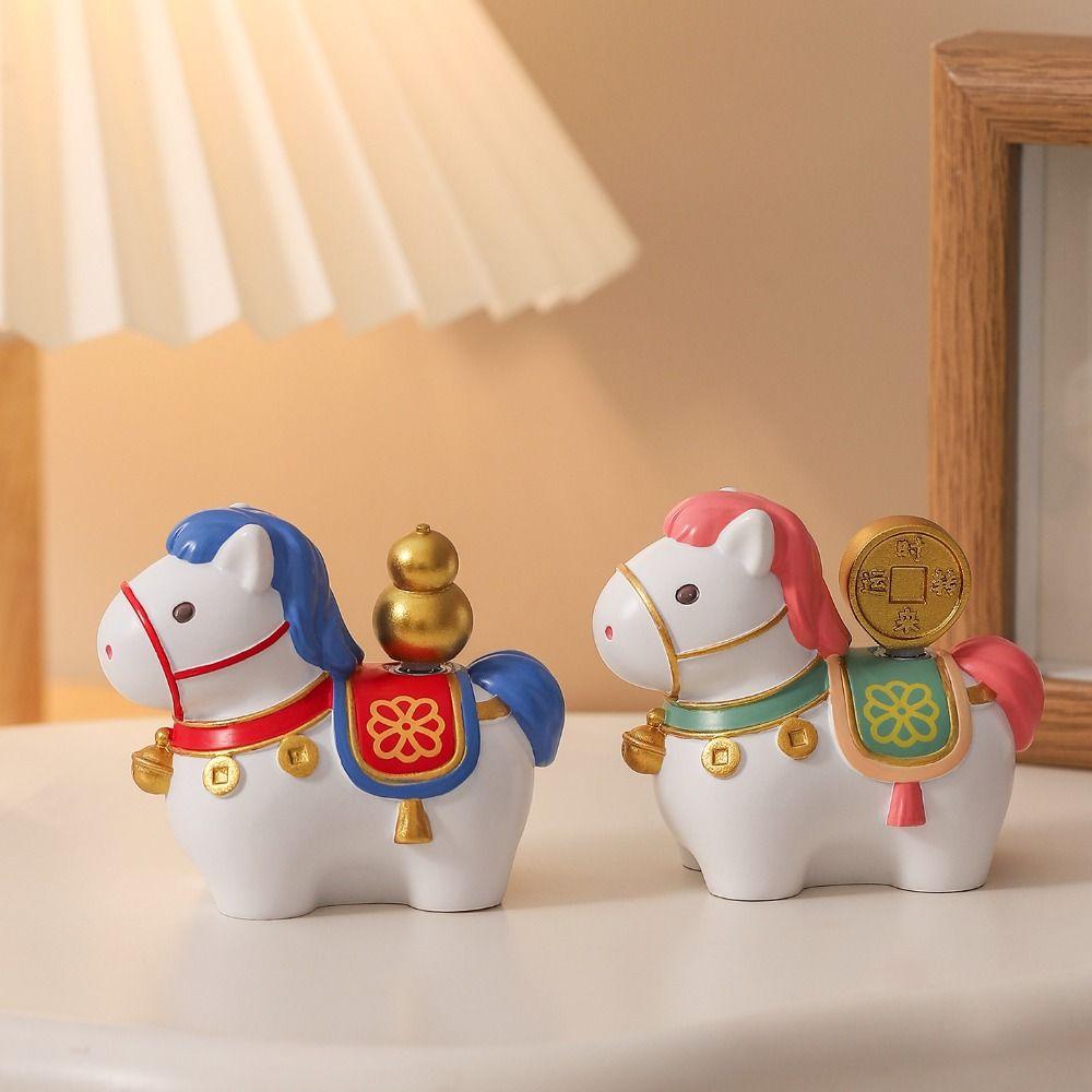 Resin Rotatable Pony Figurine Unique Cartoon Horse Shape Ornament Vivid Design Exquisite Zodiac Horse Figurines