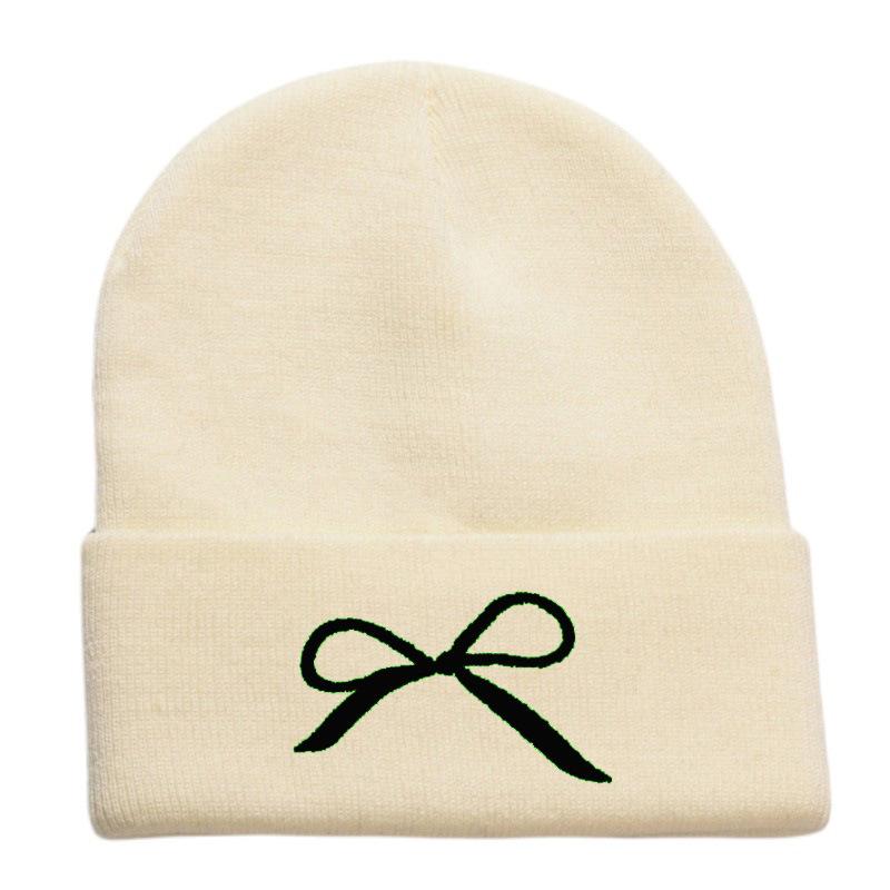 Bow Embroidered Flower Knitted Hat Versatile Wool Hat Outdoor Riding Pullover Hat