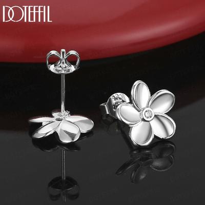 925 Sterling Silver Five Leaf Flower AAA Zircon Piercing Earrings Fashion Wedding Jewelry