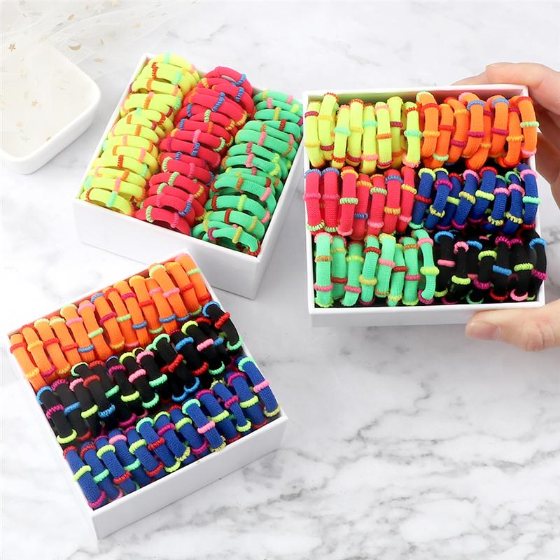 50/100PCS/Set Kids Colorful Hair Bands Fluorescent Colors Girls Cute Elastic Headband Children Hair Rope Hair Accessories Holder