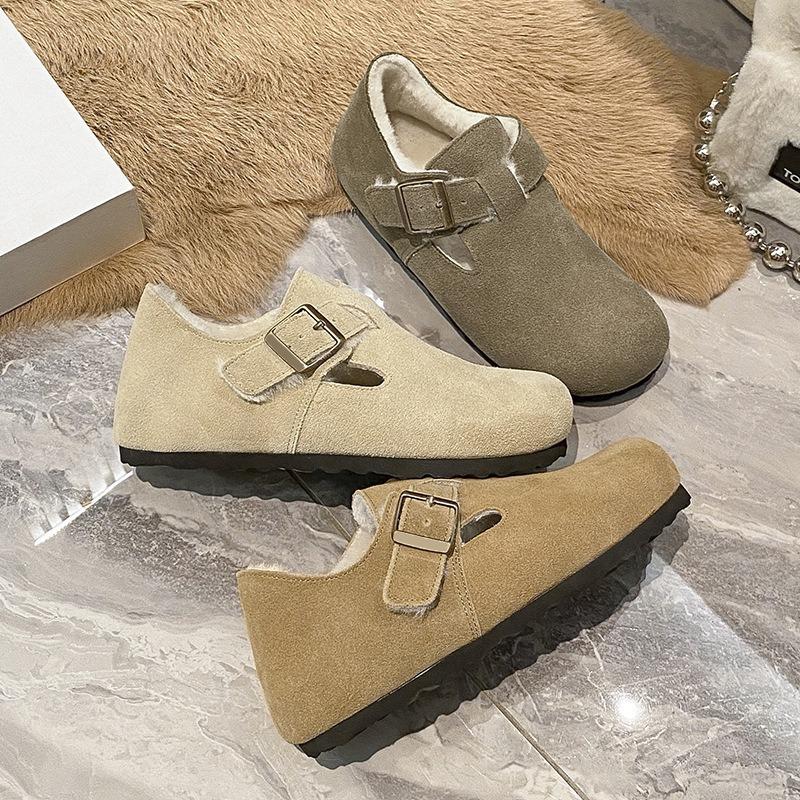 Autumn and Winter Velvet Thickened Winter Warm Cotton Shoes, New Bofur Integrated Leather All-inclusive Boken Single Shoes Women